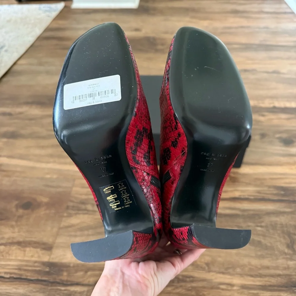 RAG & BONE Ellis Ankle Boot in Red Snakeskin Embossed Leather Size 7 NWT - Picture 8 of 14
